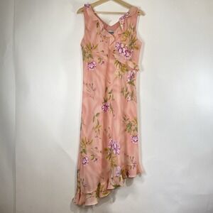 Just In Thyme Womens Pink Floral Ruffle Asymmetrical Fairy Retro Y2K Dress Sz 12